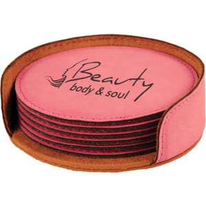 Round Leatherette Coaster Set of 6